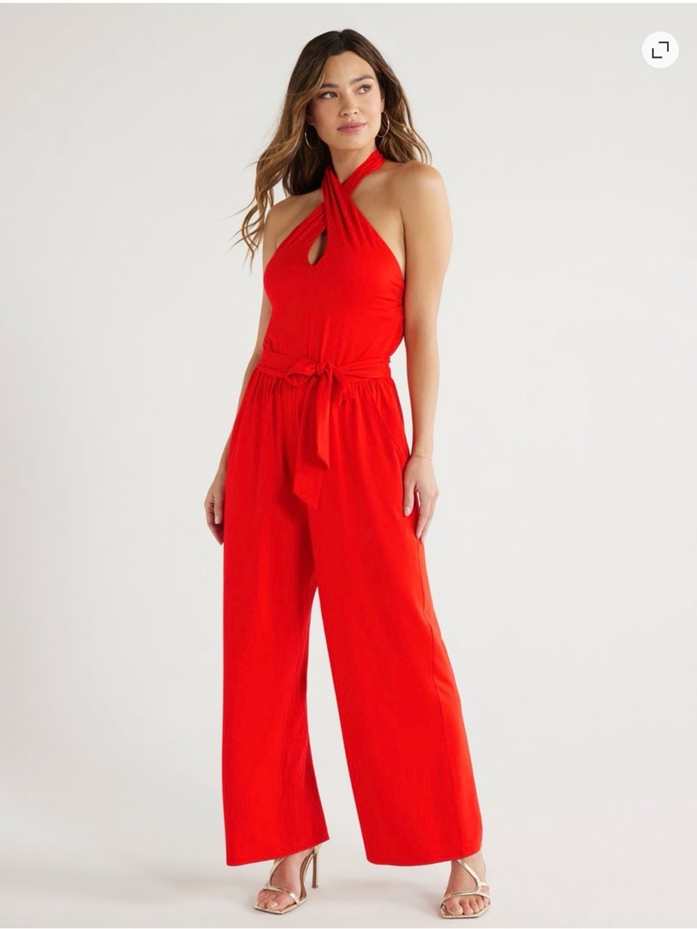 sofia by sofia vergara Red Halter Tie-Waist Wide-Leg Jumpsuit